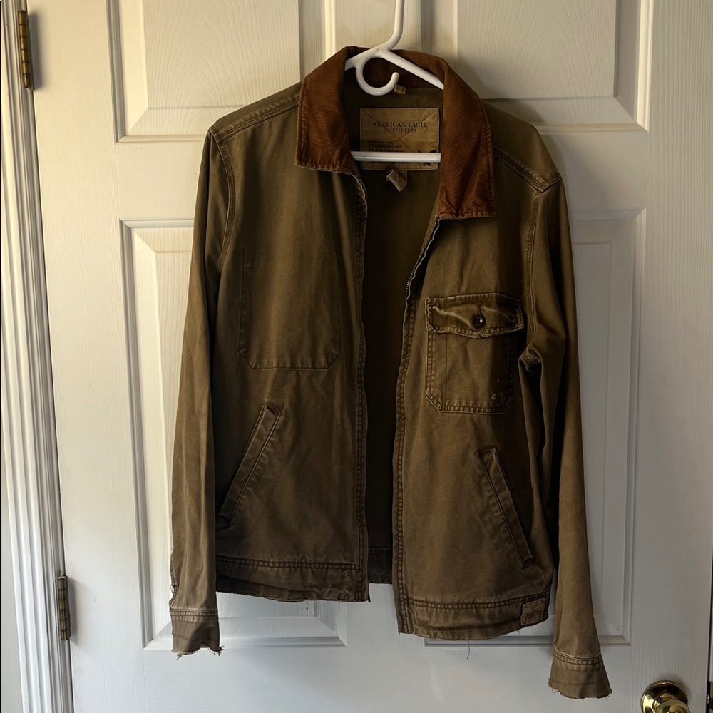 American Eagle Outfitters Brown Canvas Field Jacket with Contrast Collar